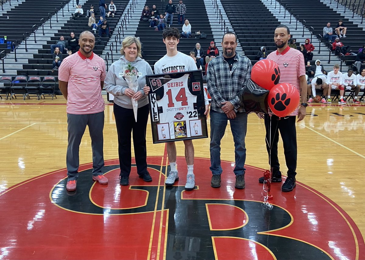 GrandBlancHoops's tweet photo. No question about it: Tonight is a night to honor our lone senior: Kyle Deibis!#SeniorNight https://t.co/iomc7G6Txt