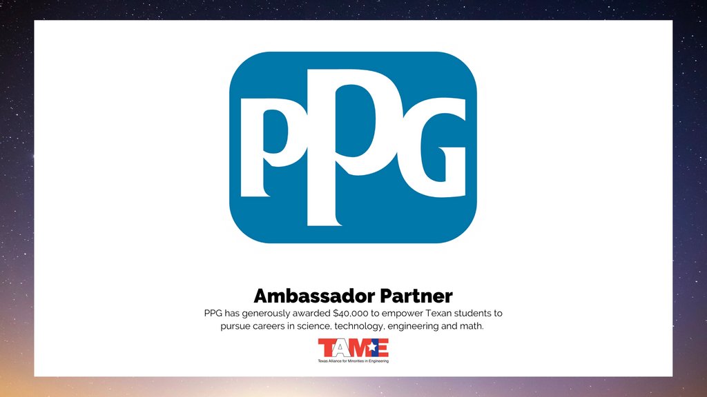 TAMESTEM's tweet photo. Thankful Tuesday!
.
TAME is thrilled to announce that @PPG is the Presenting Partner for the 2022 State STEM Competition whose theme is #ReachingNewHeights!
.
The STEM Competition season launches on March 4. Check back to keep track of the fun!
.
#STEM4all #TexasSTEM #Engineering https://t.co/Ylen1dSk2K