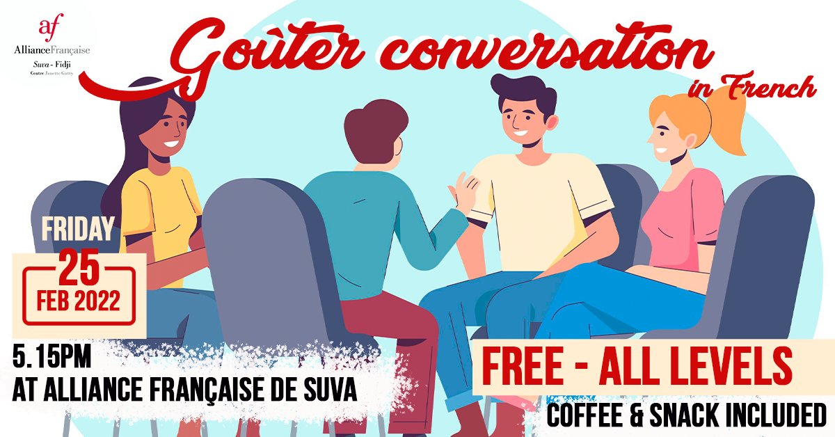 Alliance Française de Suva (@afsuva) on Twitter photo 📣Complete your #Frenchlearning through an informal #conversation session 💬 and enjoy an afternoon coffee & snack 🥐☕️this Friday at <a href="/AFsuva/">Alliance Française de Suva</a> 📣Complete your #Frenchlearning through an informal #conversation session 💬 and enjoy an afternoon coffee & snack 🥐☕️this Friday at <a href="/AFsuva/">Alliance Française de Suva</a>