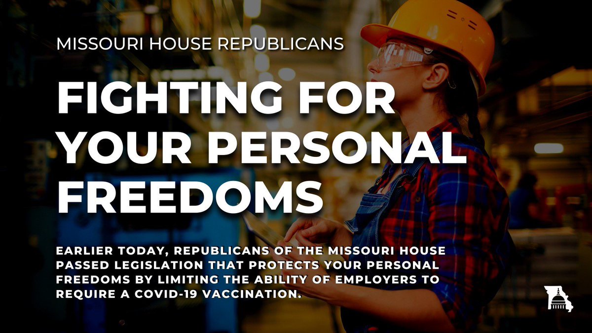 You elected me to the Missouri House to fight for you. Today, I voted in favor of legislation that would protect your personal freedoms by limiting the ability of employers to require the COVID-19 vaccine as a condition of employment. #moleg.