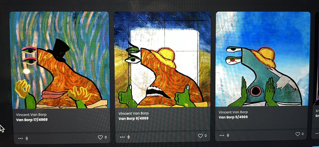 Love the <a href="/MoMBGallery/">Museum of Modern Borpa</a> project. Love my Borpas.
Just minted a few new ones 😄 at borpa.art