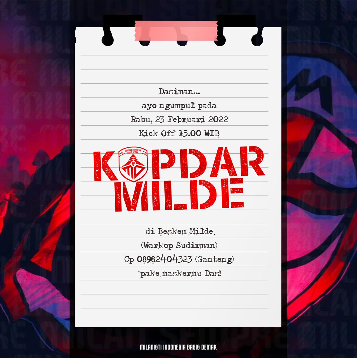 misezdemak100's tweet photo. [Kopdar Milde] Silaturahmi, diskusi &amp; Ngopi Bareng - Rabu, 23/02/22 - KO 15.00 WIB - di beskem Milde (@warkop_sudirman)
🔴⚫
#KopdarMilde #WeAreDasiman #MilanistiDemak #MilanistiIndonesia https://t.co/xArzVoldX8