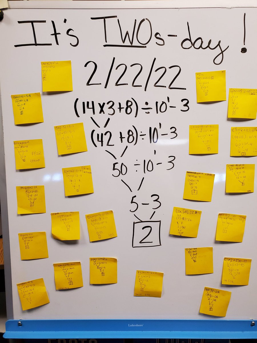 Connect_4th's tweet photo. It 2/22/22 on a Tuesday . . . It's TWOS-DAY!! We had so much fun creating problems that equal 2!! Yay Order of Operations #ITeach #AllOfTheTwos #22222Day https://t.co/148YiFsHmq