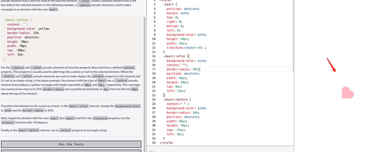 happySarahss's tweet photo. D18 #100code
I practice CSS pseudo-element skills (::before, ::after) to draw the most popular shape - heart from #freecodecamp. interesting~ https://t.co/IJfYdb9d89