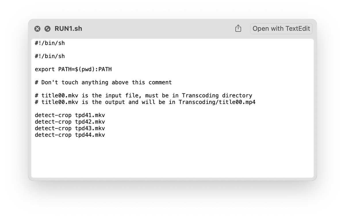CraigClavin's tweet photo. @donmelton Hi Don, do you know why my Shellscript wouldn’t be working for detect crop? Getting an ‘ffmpeg not available’ message. Image of script attached. Thanks :) https://t.co/OKiIeJWMcK
