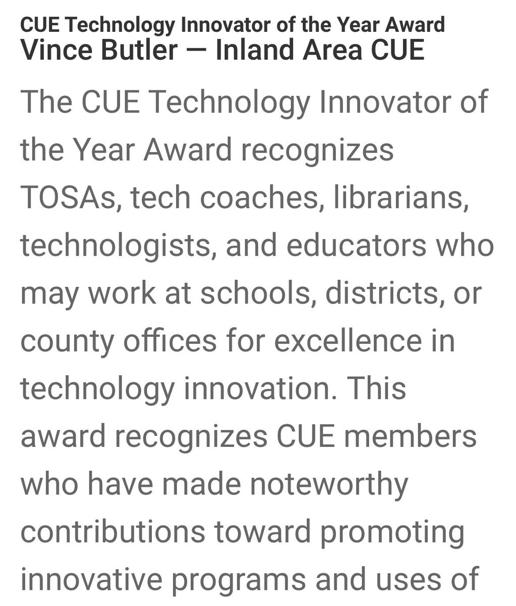 Congratulations to our very own @vincerbutler 🥳 Vince has been awarded this years, <a href="/cueinc/">CUE</a> Technology Innovator of the Year Award! cue.org/cue-award-winn…