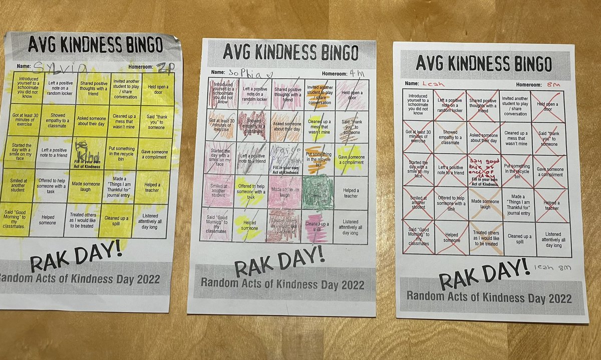 Diana_McDonald9's tweet photo. A total of 112 students completed at least 3 rows of their ‘AVG Kindness Bingo’ cards during RAK Week! @AVG_Griffins #RandomActsofKindnessDay #RandomActsofKindnessFoundation #RAKWeek https://t.co/nrZl5k9LcA
