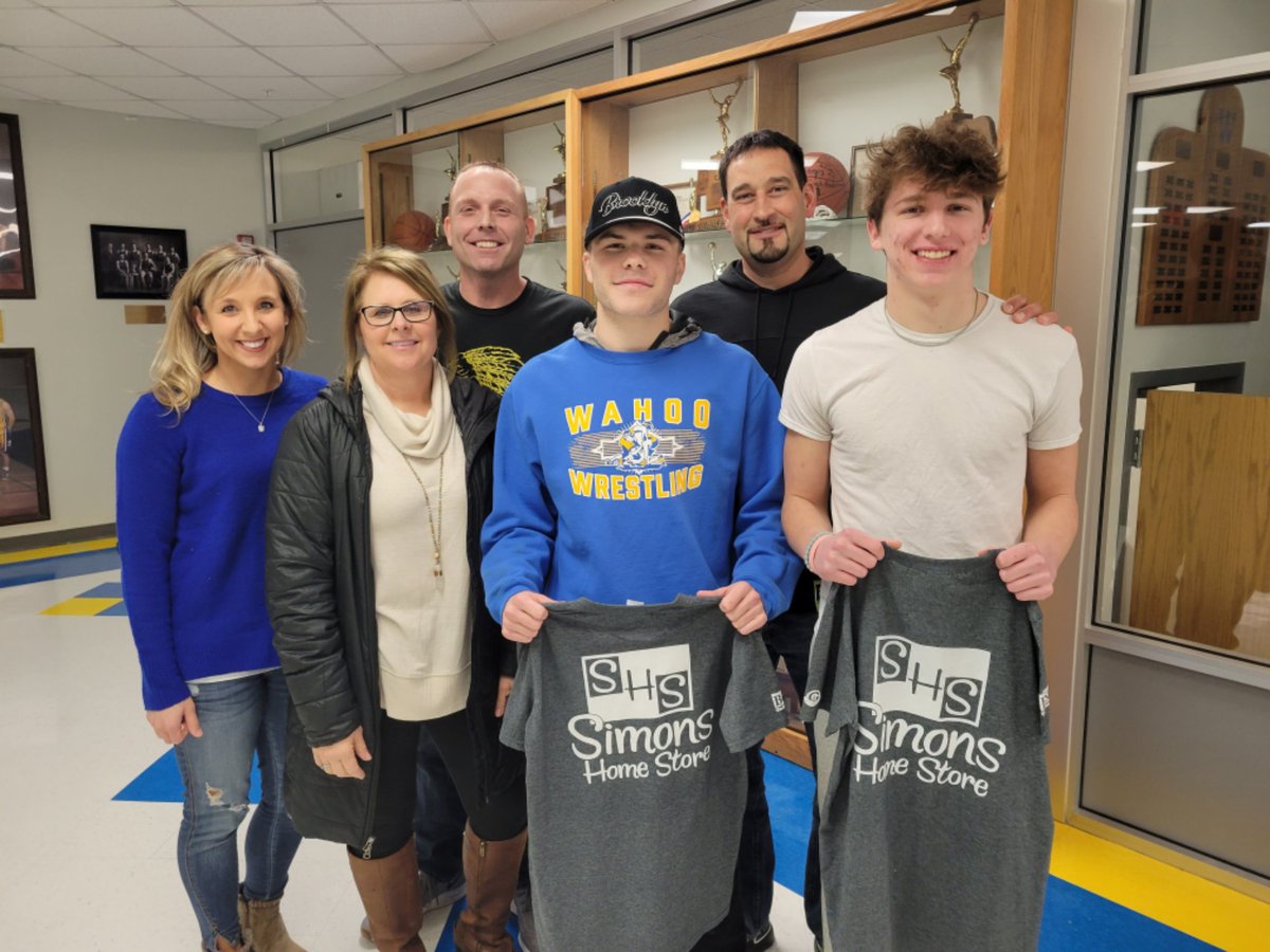 wahoopublic's tweet photo. Congrats to senior Trent Hallowell (r) for winning the Sid Dillon/Wahoo Public Schools Foundation Scholarship Shoot Off and claiming the $500 scholarship!! Congrats to Justin McEvoy (l) for claiming the $250 scholarship sponsored by Simons Home Store! Thanks to our sponsors! https://t.co/M5pbR4rK1t