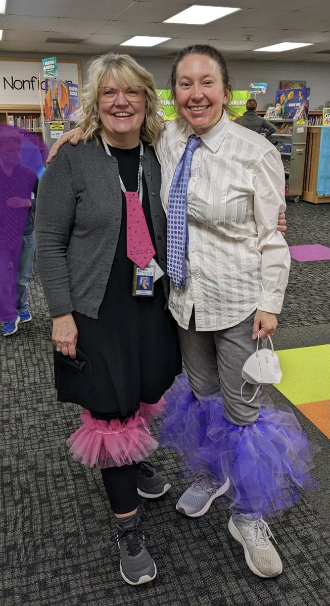 2-22-22 Tuesday! Twos Day. Two Tutus on my knees, two different tennis shoes, Ties! Two Teacher Friends! @MissBeePVE
