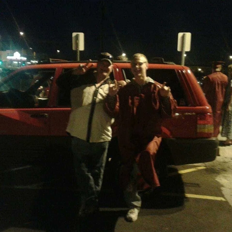 Scott32765749's tweet photo. My dad (left side) and me at my graduation in 2012 and March 2nd, 2022 marks 2 yrs since his death due to a massive Brain Aneurysm at the age of 57 https://t.co/0bhE4OLcxk