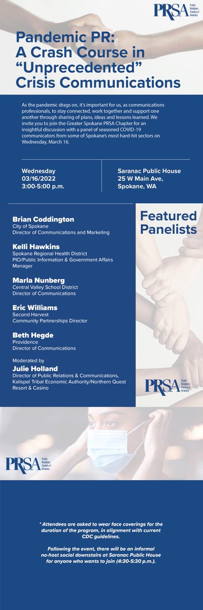 PRSASpokane's tweet photo. For the first time in nearly two years, we’re having an in-person #PRSA event in #SpokaneWA and you won’t want to miss it! Register now👉 https://t.co/x513x1BWRq 🎟️-$10/$20
#weareback #professionaldevelopement #ittakesAPRo #COVID19 #crisiscommunication https://t.co/HzGDd38hBx