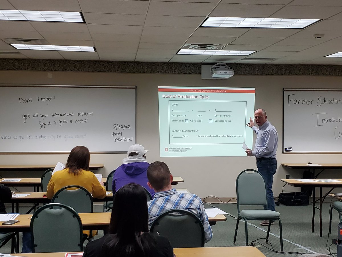 OSUFarmAnalysis's tweet photo. We started the farm management series tonight in Fulton County with a quiz on cost of production. Do you know yours? A farm business analysis can help you answer these questions with confidence. https://t.co/ITQAl80deB