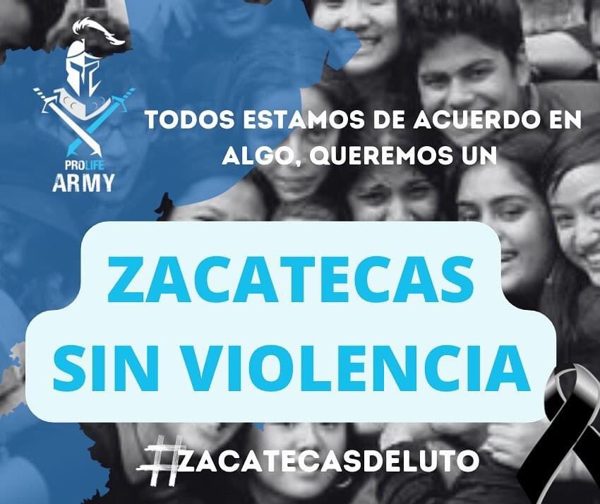 prolife_armyzac's tweet photo. 🗣Alza la voz por quienes ya no pueden
➡️  Participa en la marcha para exigir justicia y paz para nuestro Estado. 
📍Alameda Trinidad García de la Cadena (Zacatecas)
🕠 5:30 
🔲Viste de color negro, tu pañuelo azul y lleva contigo una vela 
#justiciaparazacatecas #pazparazacateca https://t.co/lZKj4o98DX