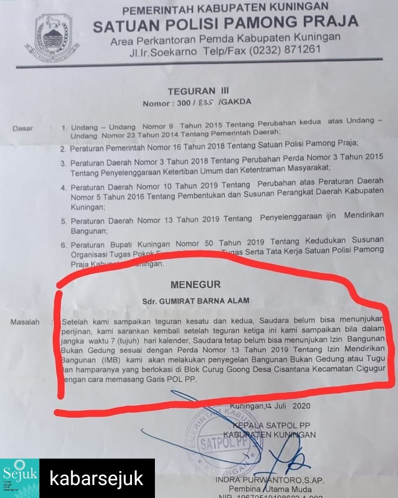 agama_nusantara's tweet photo. Reposted from @kabarsejuk Sadis, Bupati Kuningan dan Aparat-aparatnya Besok Senin Segel Lahan Sunda Wiwitan

Dari mana dasar diskriminasi Pemerintah Kabupaten Kuningan terhadap masyarakat Adat Karuhun Urang (AKUR) Sunda Wiwitan? 

Aturan hukum mana yang menjadi sumber legitimasi https://t.co/GUpkzUDiGM