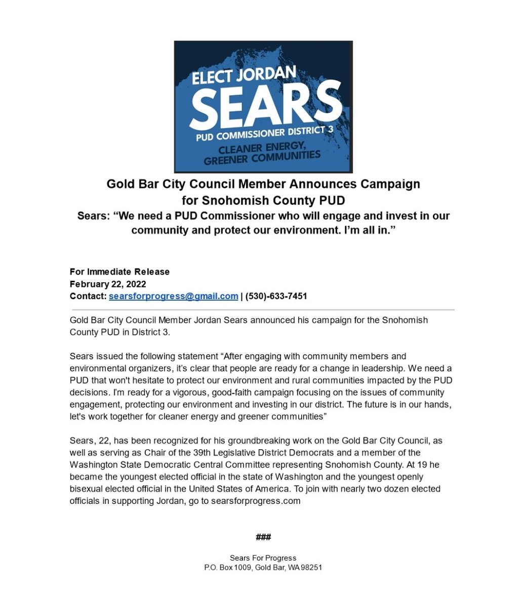 JordanSears1999's tweet photo. I'm proud to officially announce my campaign for the Snohomish County PUD. https://t.co/kICGIoRRJi 
#PUDSears #SearsForPUD #SearsForCommissioner https://t.co/p54p6O3b7d