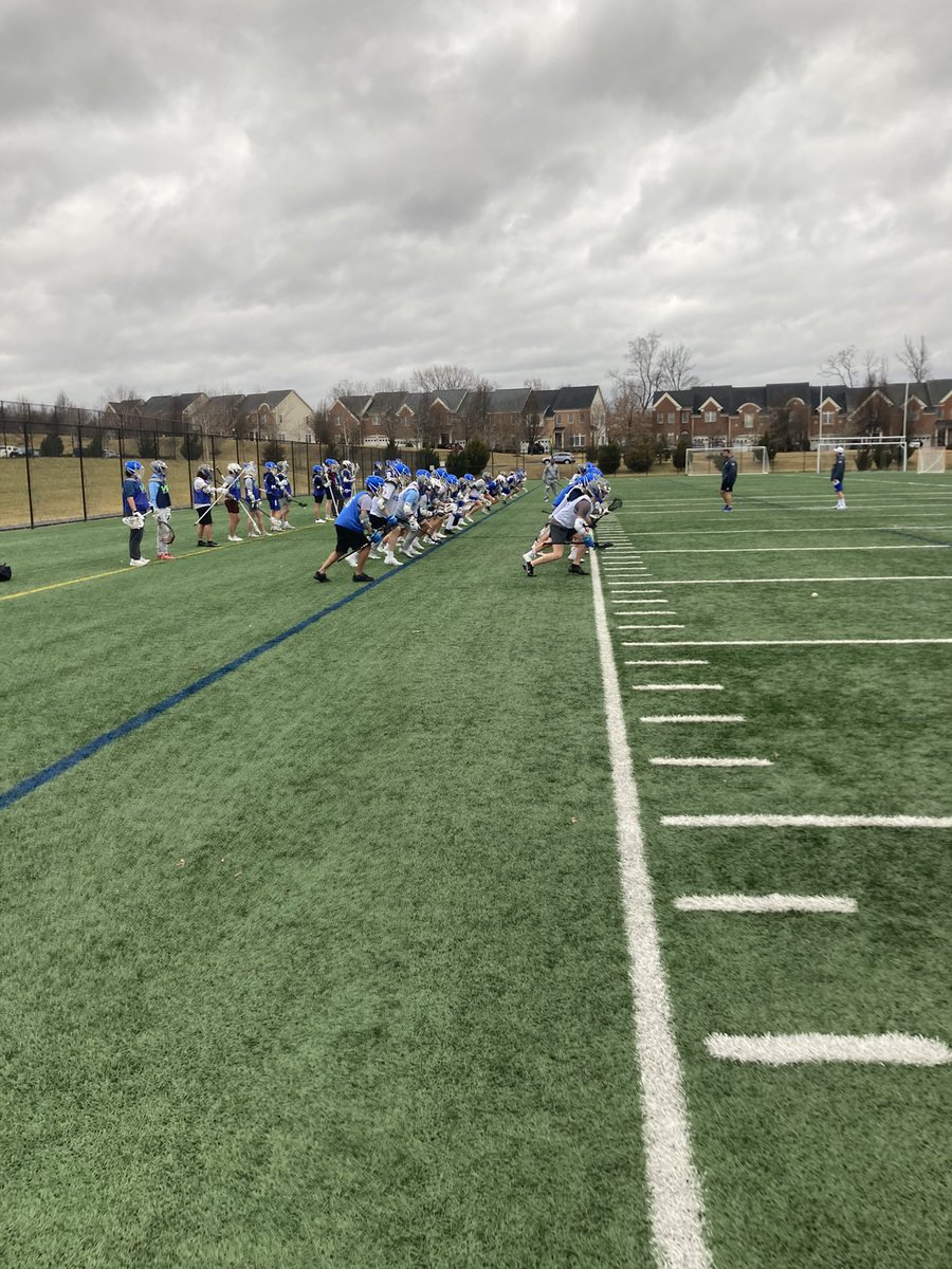 RVHSLacrosse's tweet photo. Tryout #3 stretch &amp; conditioning sights. 👀 

One more tomorrow 4:15p before rosters are finalized. Will blend in some full field intra-squad scrimmage action. Let’s go!

🐏 🇺🇸 #ramsallin https://t.co/eADv91CYue