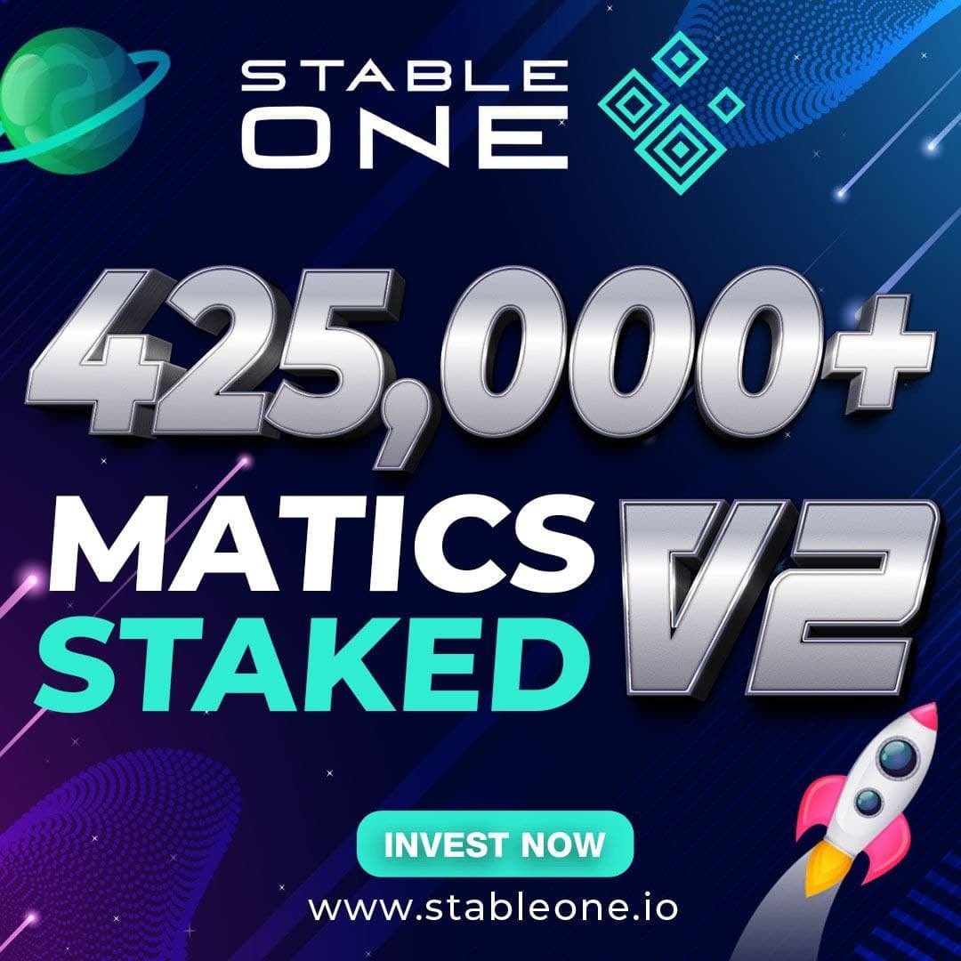StableOneMatic's tweet photo. 425,000 MATIC STAKED ON V2!

We’re excited for the growth of this contract and to finally achieve our mission of have the best smart contract for investors on the Polygon Network!

#MATIC
#Polygon
#StableOne
#Crypto https://t.co/fErNJNca3w
