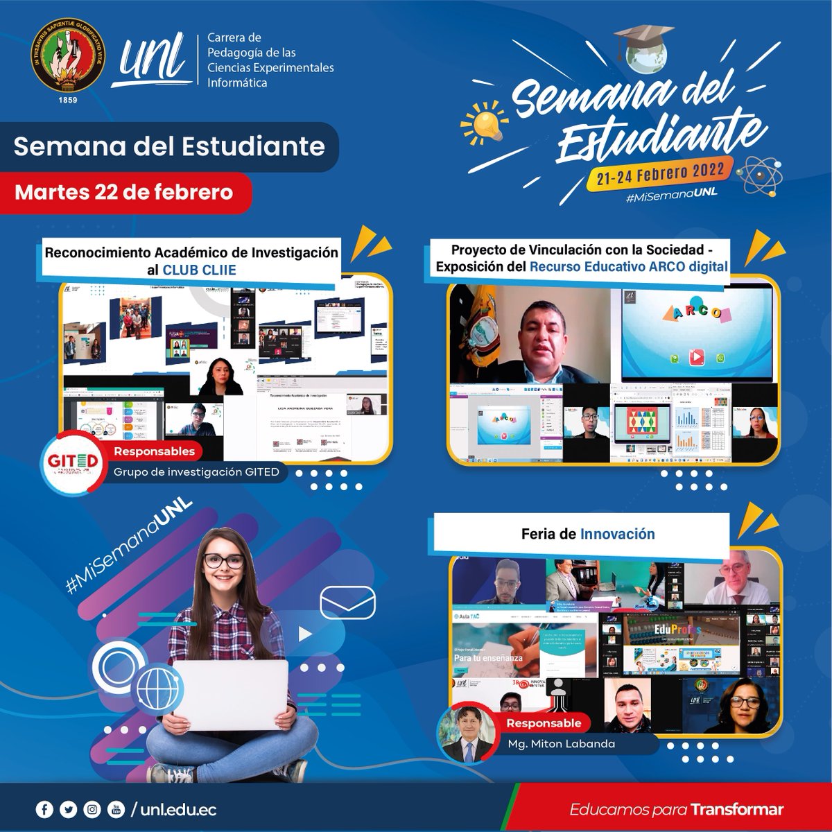 📍Les compartimos las impresiones que nos dejó este segundo día de #MiSemanaUNL con grandes intervenciones de nuestros docentes y estudiantes.🤩
¡Mañana continuamos con la Semana del Estudiante 2022! 🥳

#YoSoyUNL
#InformaticaUNL2022
#EducamosParaTransformar