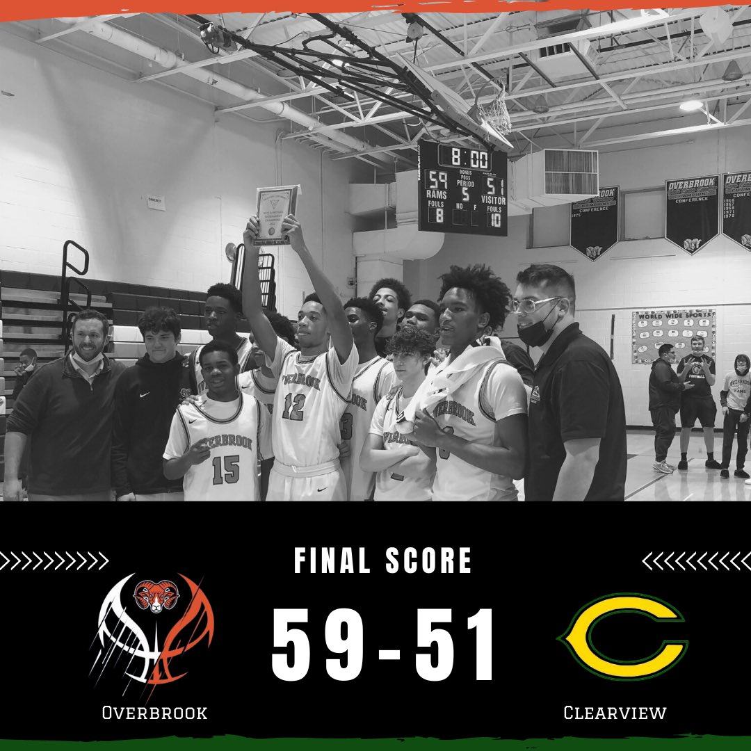 nj_athletics's tweet photo. Final from Pine Hill:
Overbrook is your Tri-County Conference Bracket A champs! The Rams were led by Jaylon Hornsby and Devon Johnson to redeem their second chance at a conference championship. Hornsby with 15, Johnson with 14. @O_Ramsbball @OverbrookRAMS @ohsRamSports https://t.co/aLzb3LlwHg