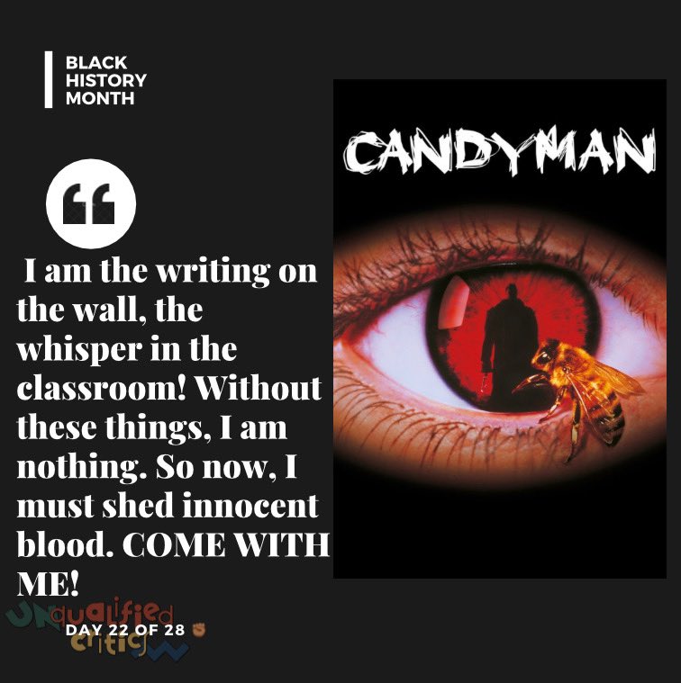 CriticsPc's tweet photo. Day 22 of 28✊🏽✊🏾✊🏿 #Candyman

#BlackCinema #BlackHistoryMonth
#BlackMagic #UnqualifiedCritics #28Blackfilms #BlackGirlsRock #KansasCity #Podcast @TonyTodd54 https://t.co/BbIBuMXXNI