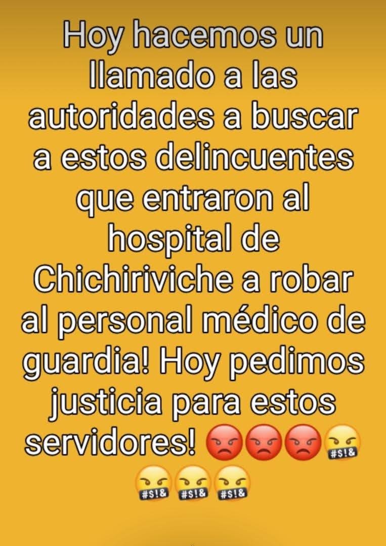 MedicosUnidosVe's tweet photo. A la buena de Dios.

Médico rural herido con arma de fuego en cuello y maxilar y enfermera con traumatismos craneal cuando"delincuentes" penetraron ambulatorio de Chichiriviche para robar. Médico trasladado a Pto Cabellos y enfermera a San Felipe, ambos estables. #NoMasViolencia https://t.co/JlYMTSB5aE