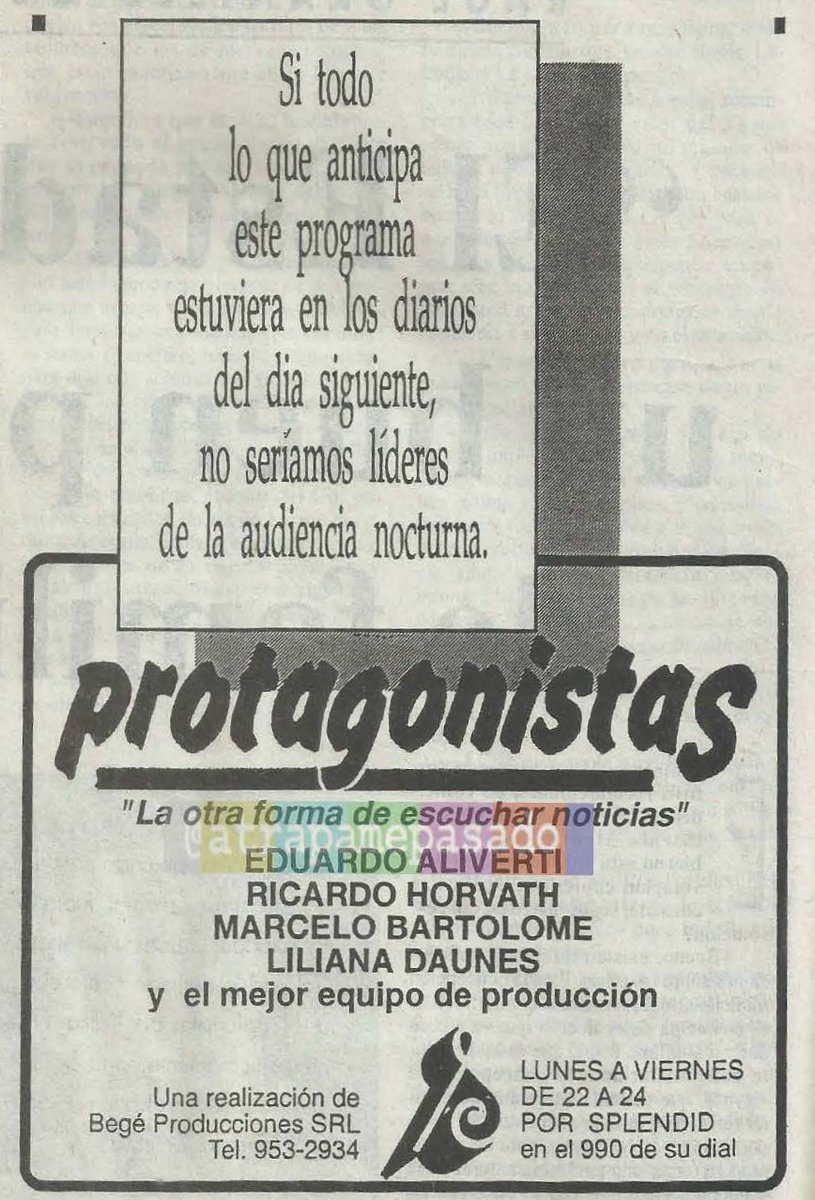 atrapamepasado's tweet photo. 🎙️Revista #ElPorteño me lleva a #Febrero #En1990 para escuchar "Protagonistas" por #LR4Splendid.
Compite con: "Las 4 horas" @betotallon (LS4); "Noche, tango y algo más" (LS5); @jcdelmissier (LR6); Barujel (LR3); Bocacci (LS10); Lionel Godoy (LR1); Riverito (LS6).
#Hace32Años📻 https://t.co/IJ8dXQkZaV