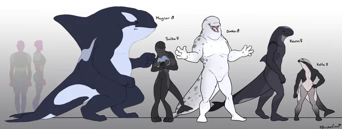 Phew! Here's a little line up I did of some cetacean characters. I really love Magnor and Revna 