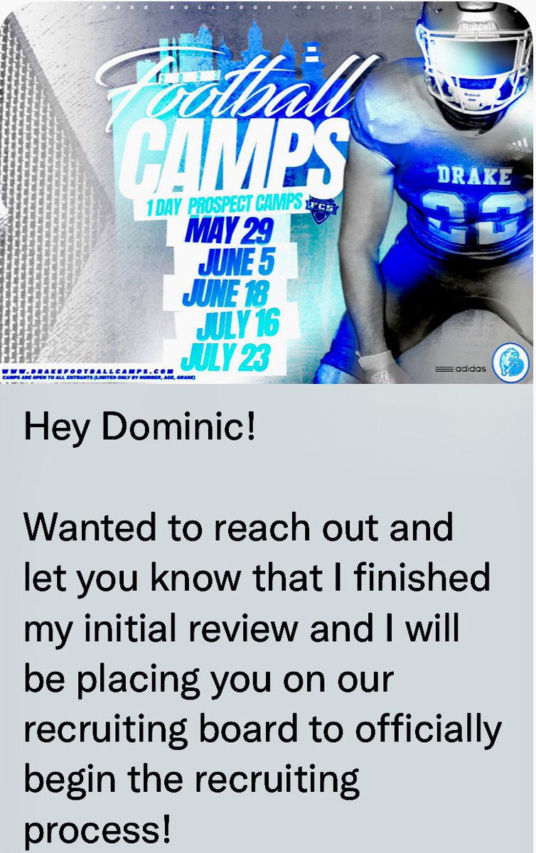 Appreciate you reaching out to me today and your interest @CoachMort57 🔵⚪️🐶@DrakeBulldogsFB @DrakeUniversity @PlayBookAthlete @GoMVB @damehova9 #D1Football