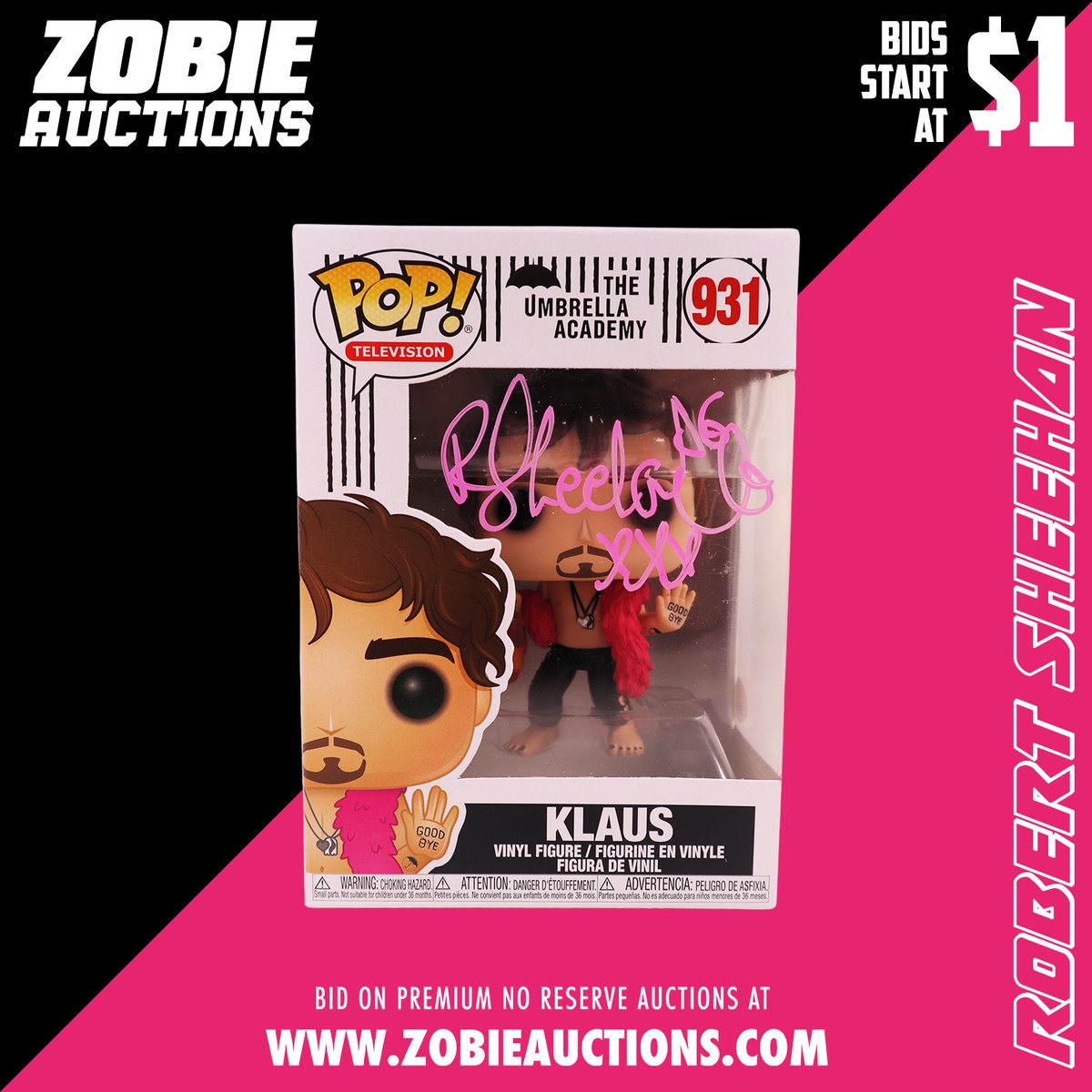 ZobieProd's tweet photo. Tons of Signed Pops in our Weekly Zobie Auctions. This Klaus Pop was hand-signed by Robert Sheehan from Umbrella Academy!
.
.
.
#umbrellacademy #netflixseries #netflixoriginal #autograph #autographs #signedpop #popcommunity #popcollector #funkopop #funko https://t.co/9EjL2Ruh9s