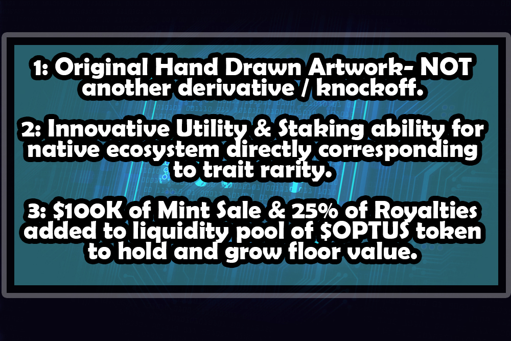 EyeBrawlers's tweet photo. What Makes EyeBrawlers different?
1: Original Hand Drawn Artwork. NOT a derivative.
2:Utility and Staking ability within Native Ecosystem, corresponding to Trait Rarity.
3: $100k of Mint Sale &amp; 25% of Royalties added to Liquidity Pool of $OPTUS Token.

#NFT #NFTs #NFTdrop https://t.co/EpZTSto5ED