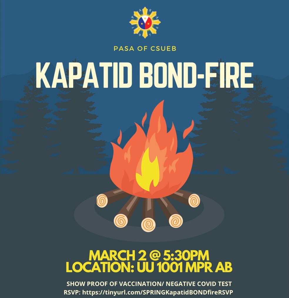 PASAofCSUEB's tweet photo. BOND-fire time!! Its us again!!! MISS KAPATID SERENNA TRAN AND HER KAPA BBYS COMING AT  YOU FROM 🌺CAMP PASA🌺! THIS IS OUT LAST KAPATID EVENT BEFORE REVEAL!  COME OUT OR WE WILL BE SAD 🥺. DON'T FORGET TO RSVP AND WE SHALL SEE YA THERE! https://t.co/vQBqFcOWl3
