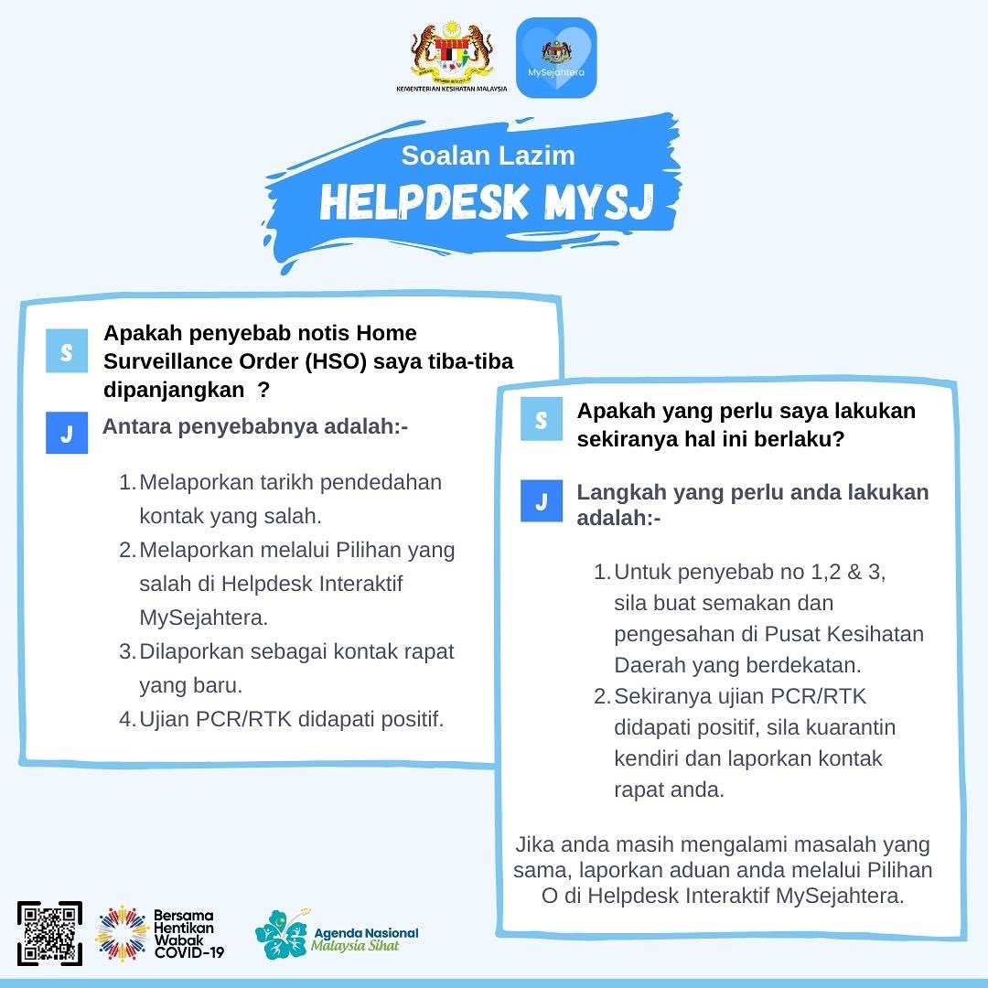 my_sejahtera's tweet photo. Kenapa Home Surveillance Order saya tetiba dipanjangkan walaupun saya sudah selesaikan tempoh kuarantin saya sebelum ini ?.

Sila rujuk infografik di bawah.

#mysejahtera
#mysejahteratrace 
#reopeningsafely https://t.co/C4GiY4757t
