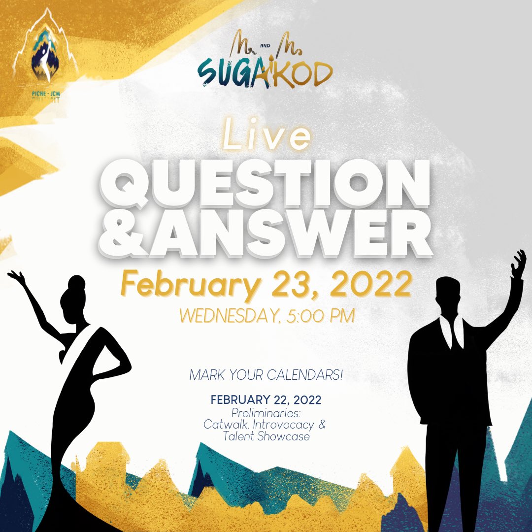 PIChEJCMindanao's tweet photo. TODAY is the epoch of diverse perspectives of the candidates of the Mr. & Ms. SUGAkod 2022 as they venture on the โจ๐๐๐๐ ๐&๐โจ
๐
๐๐ ๐๐, ๐๐๐๐ ๐๐ญ ๐๐๐ at the SUGAkod 2022 CLOSING CEREMONY๐๐
Let their eloquence be recognized๐ฎโจ
#PIChEJCM
#SUGAkod2022 https://t.co/rd4CgiUFx5