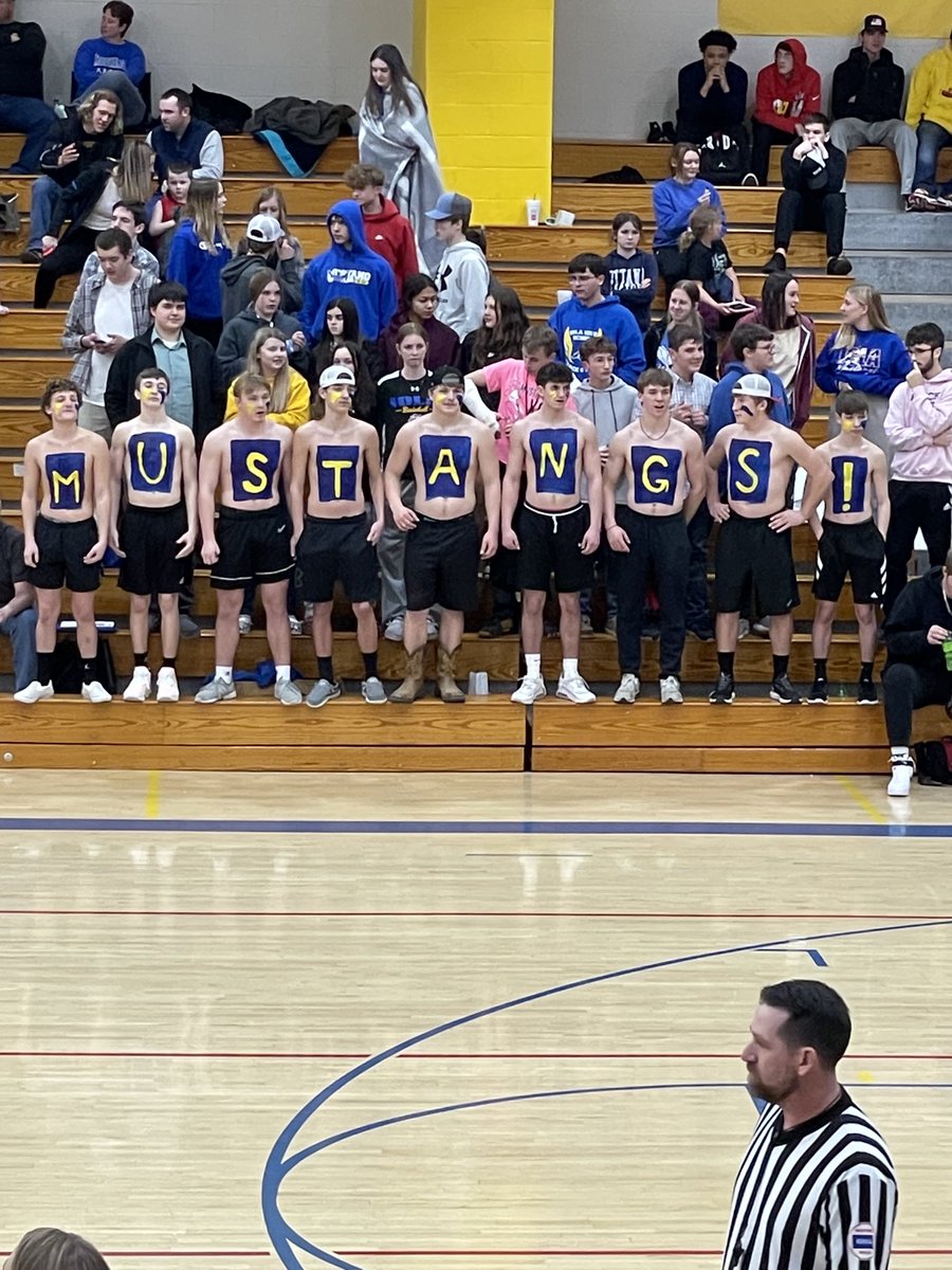 StaceyFager's tweet photo. Good to see the Mustang student body engaged in our Senior Night game against Wellsville. Go Mustangs! https://t.co/BZ9atK3dRG