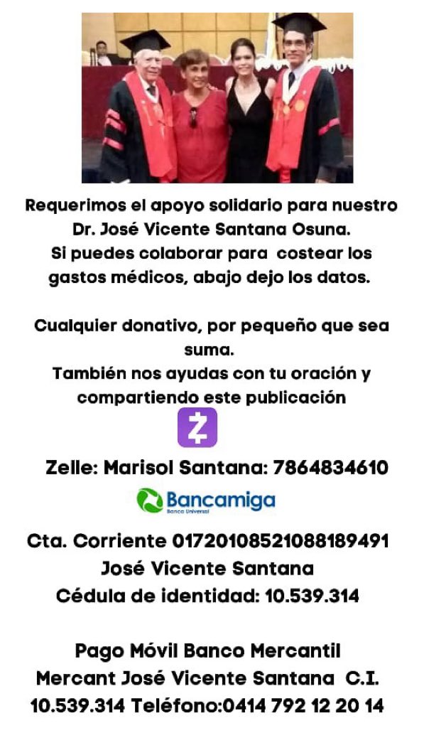 AlexaGomezDos's tweet photo. Buenas noches el doctor José Vicente Santana es el padre de nuestra querida @ChicaDeJeans , quién se encuentra en un cuadro complicado en terapia intensiva. La familia lamentablemente agotó los recursos y nos envía su campaña. Muchas gracias a todos por el apoyo 🙏🏼 https://t.co/JoXNMTHeE6