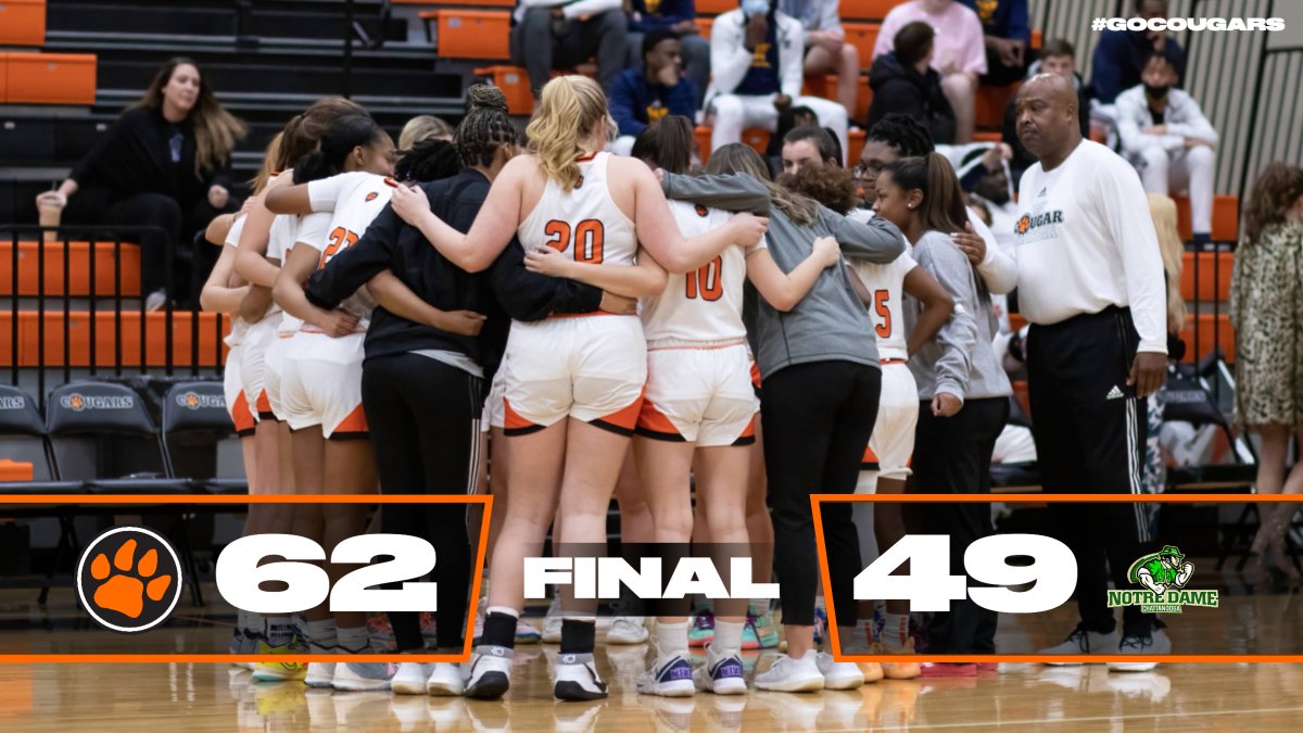 Cougars WIN over Notre Dame, 62-49! Our girls will travel to Northpoint Christian this Friday for the State Quarter-Final! #GoCougars