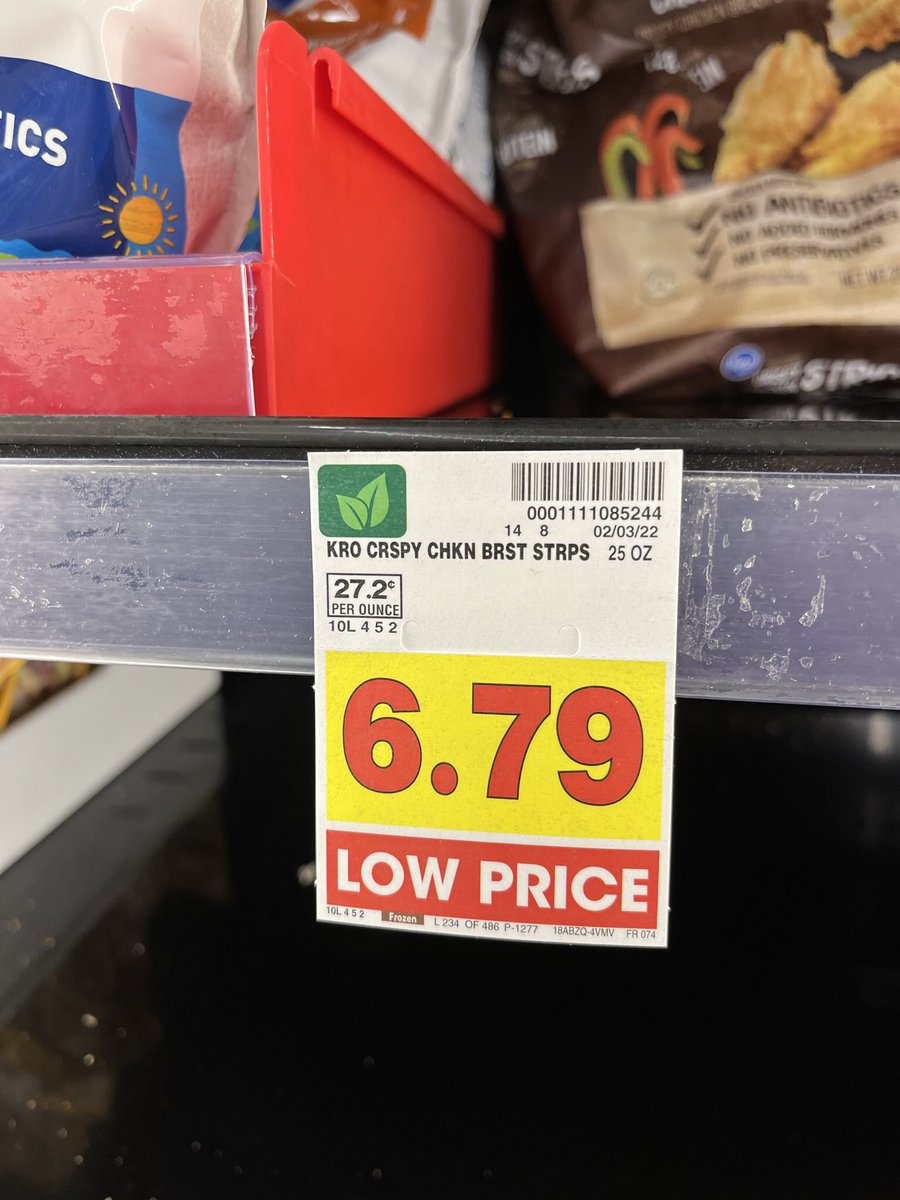 LeCodeNinja's tweet photo. For two years, Kroger has been selling this bag of chicken strips for $4.99. It’s now 35% more expensive.
#WhipInflationNow https://t.co/r5TMPGn0nk