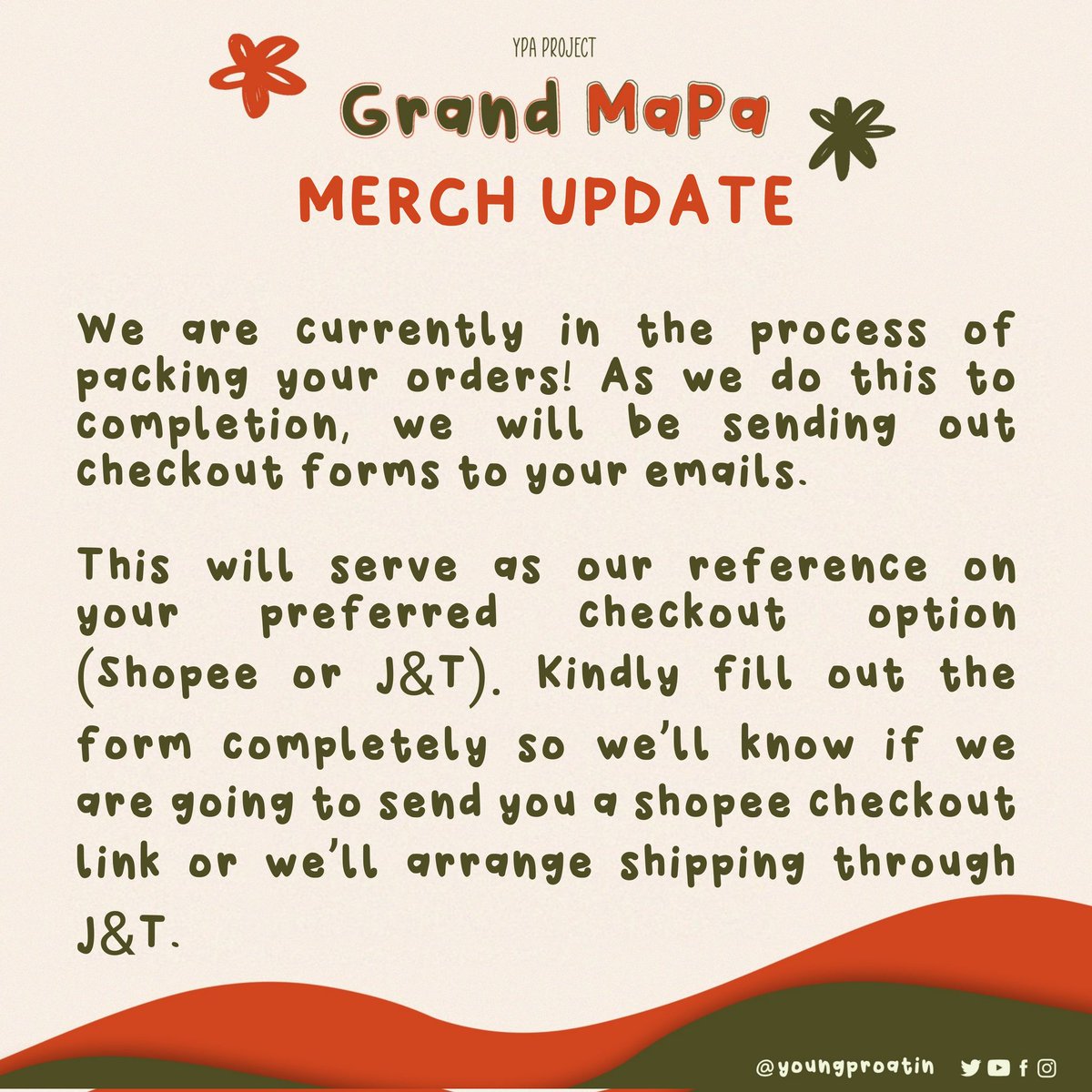 YoungPROAtin's tweet photo. 🚨#ProjectGrandMaPa MERCH UPDATE

Good morning, A’Tin! We will be sending a checkout form to your email. Kindly fill it out for us to have a smooth transaction 😉

@SB19Official #SB19 https://t.co/9ohhSGBz6o