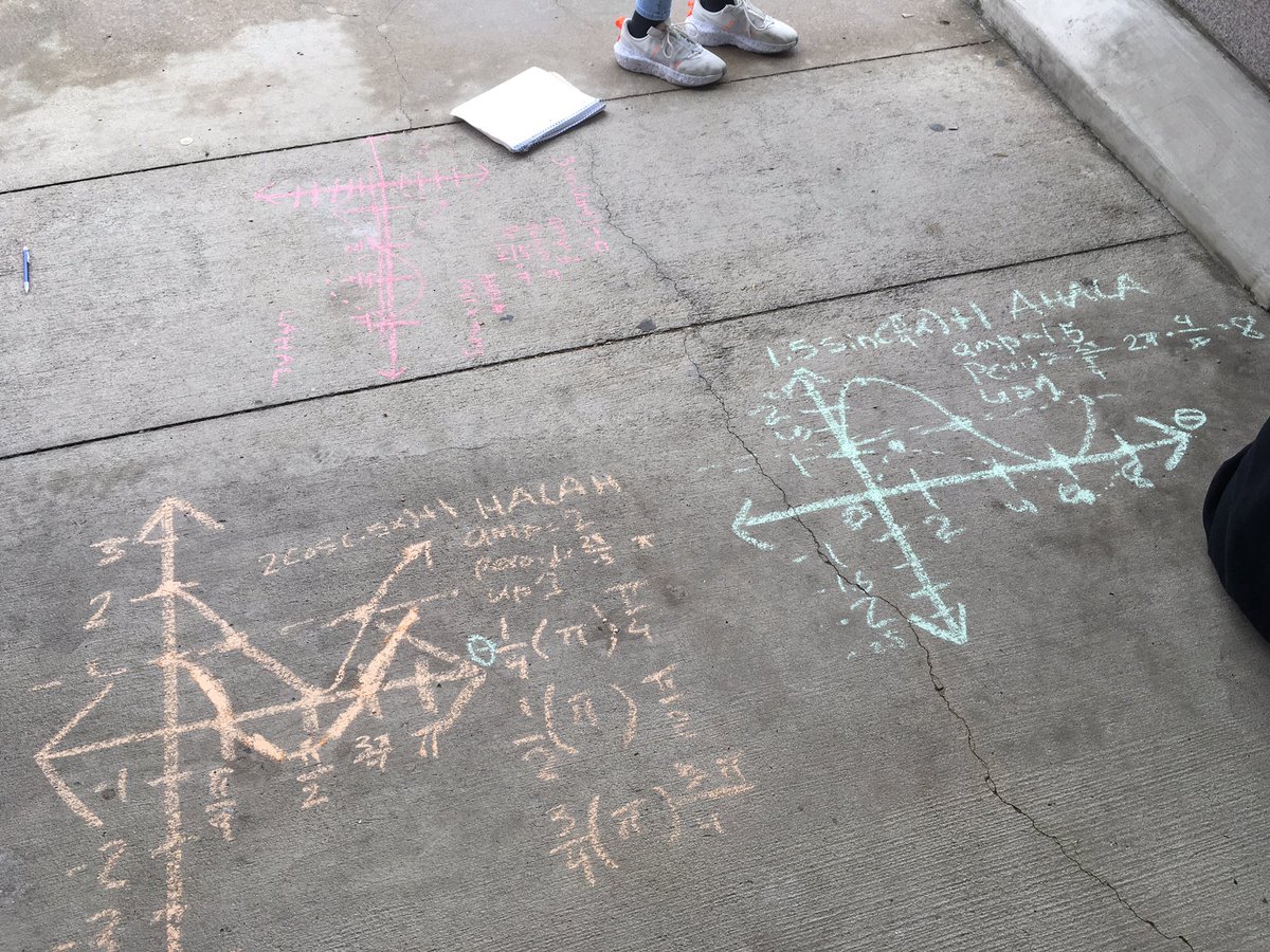 Sachse_Math's tweet photo. Precal Ss graphing sine and cosine graphs outside of the classroom! Glad to get Ss out of the room and out of their desks! https://t.co/JM8Y4vXCdX