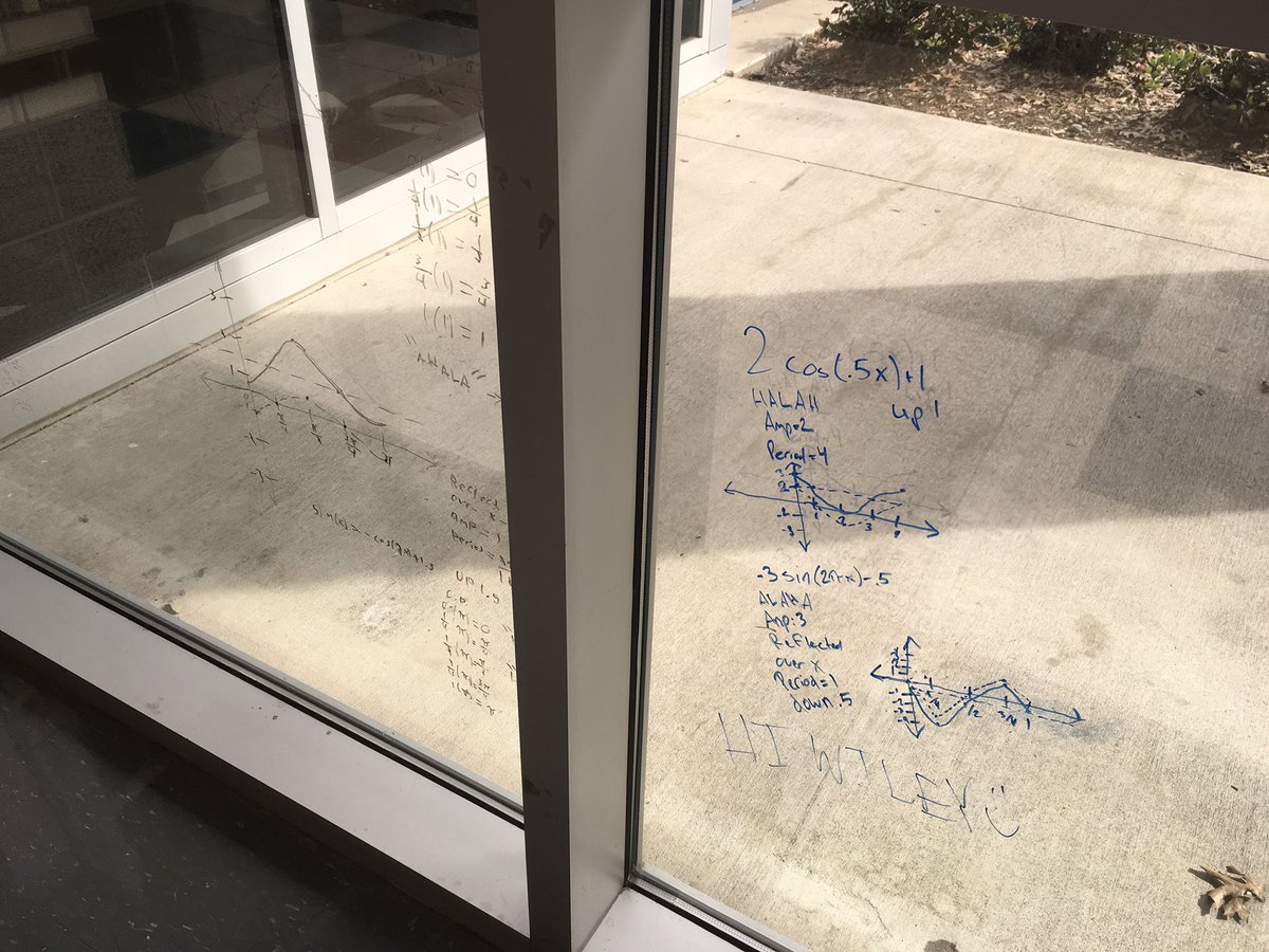 Sachse_Math's tweet photo. Precal Ss graphing sine and cosine graphs outside of the classroom! Glad to get Ss out of the room and out of their desks! https://t.co/JM8Y4vXCdX