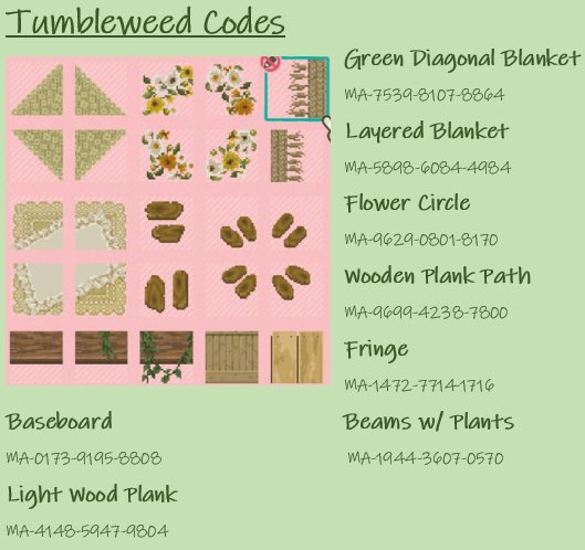 cosykyle's tweet photo. codes used for my springcore island, tumbleweed 💐

#ACNH #AnimalCrossing https://t.co/KCbQjRj8B2