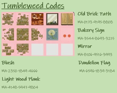 cosykyle's tweet photo. codes used for my springcore island, tumbleweed 💐

#ACNH #AnimalCrossing https://t.co/KCbQjRj8B2