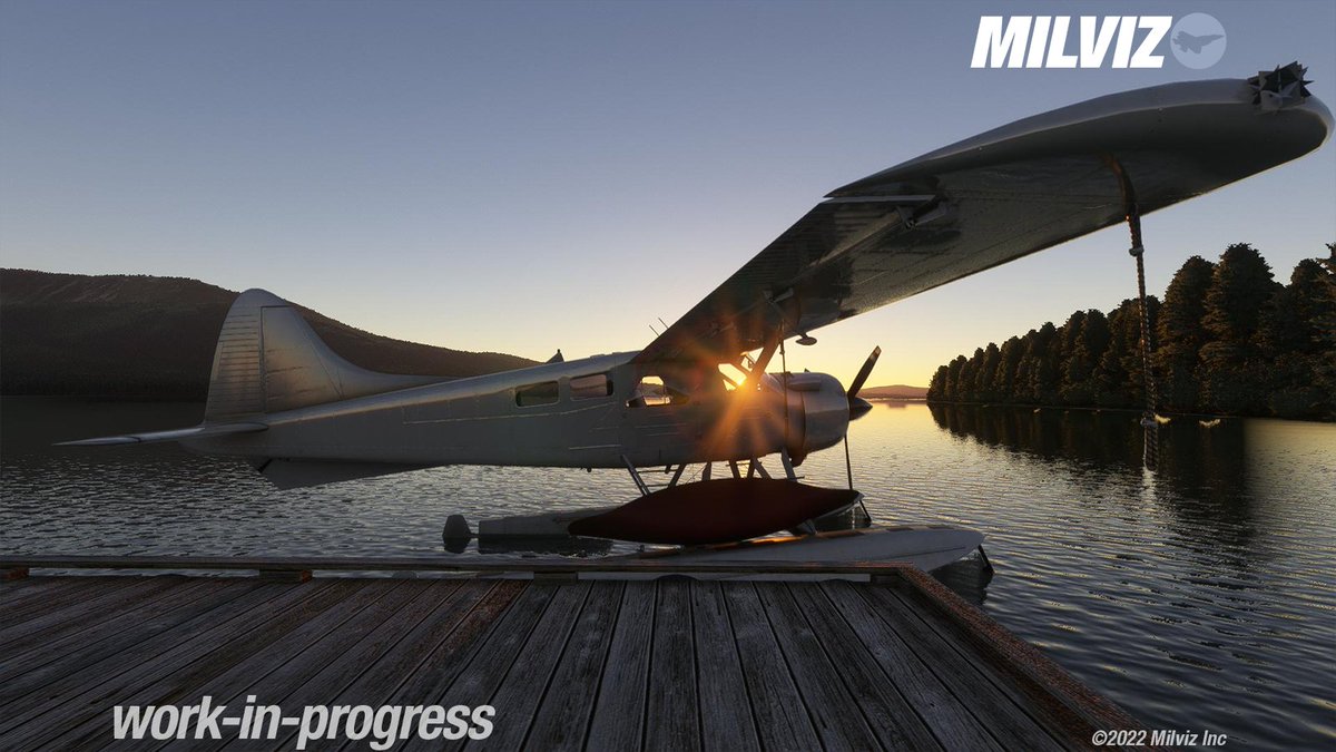 blackbirdsims's tweet photo. "Beaver Update?" 
Its looking reaaaaaal slick during sunsets. We're working HARD to get the Beaver to you guys ASAP for your own sunset photo-ops 😁✌️

What is your favorite time of day to fly?🌇🌃
#msfs #beaver #milviz #flightsimulation https://t.co/JAMEhlrbyn