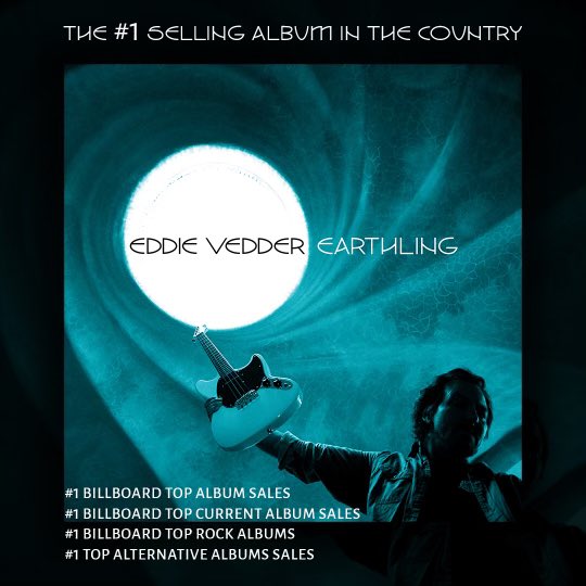 Man we just got word that @eddievedder #Earthling is the number one selling album in the country @billboard number one rock and alternative album and top album sales… Ed the experience of making this album was nothing short of magical…the 12 year old in me is alive and well…