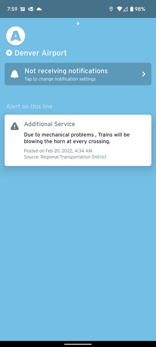 seandw's tweet photo. @GoLocalMetro Did you get an alert writing gig for RTD? Very loose definition of additional service 😣 https://t.co/wixpVXt5ku