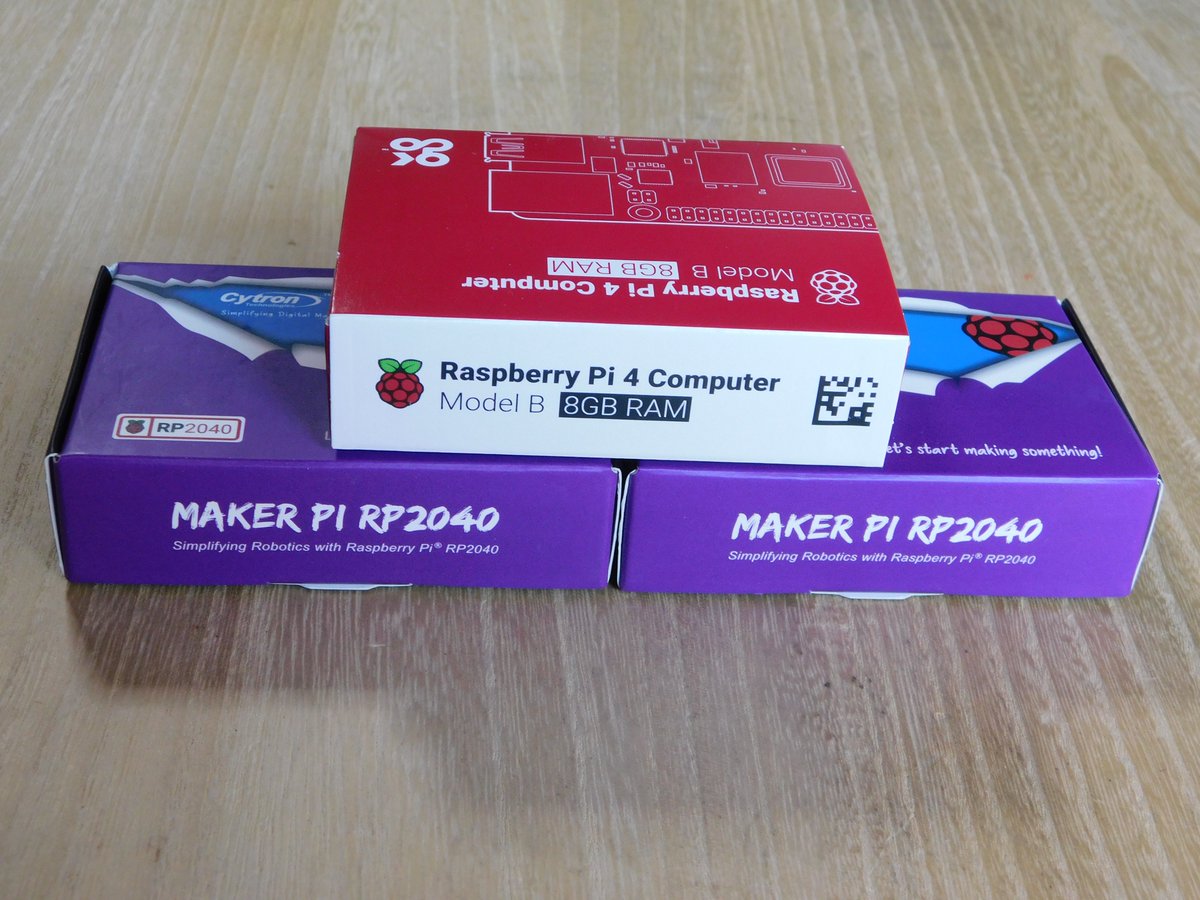triring's tweet photo. この世界的な半導体不足で、入手困難と言われている #Raspi4 RAM4Gを入手した。
ついでに、#MakerPiRP2040 を2個ゲット

Raspberry Pi 4 Model B 8GB (RS) x 2
Cytron Maker Pi RP2040 x 1 https://t.co/2V5W7x0txZ