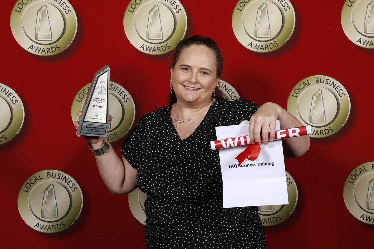 FaqBusiness's tweet photo. Last night was grateful to be awarded Outstanding Education Service at the Penrith Local Business Adwards for FAQ Business Training - yay! Thanks to those who voted me through to the finals and to the judges for choosing me. https://t.co/fMqEgdvuGY