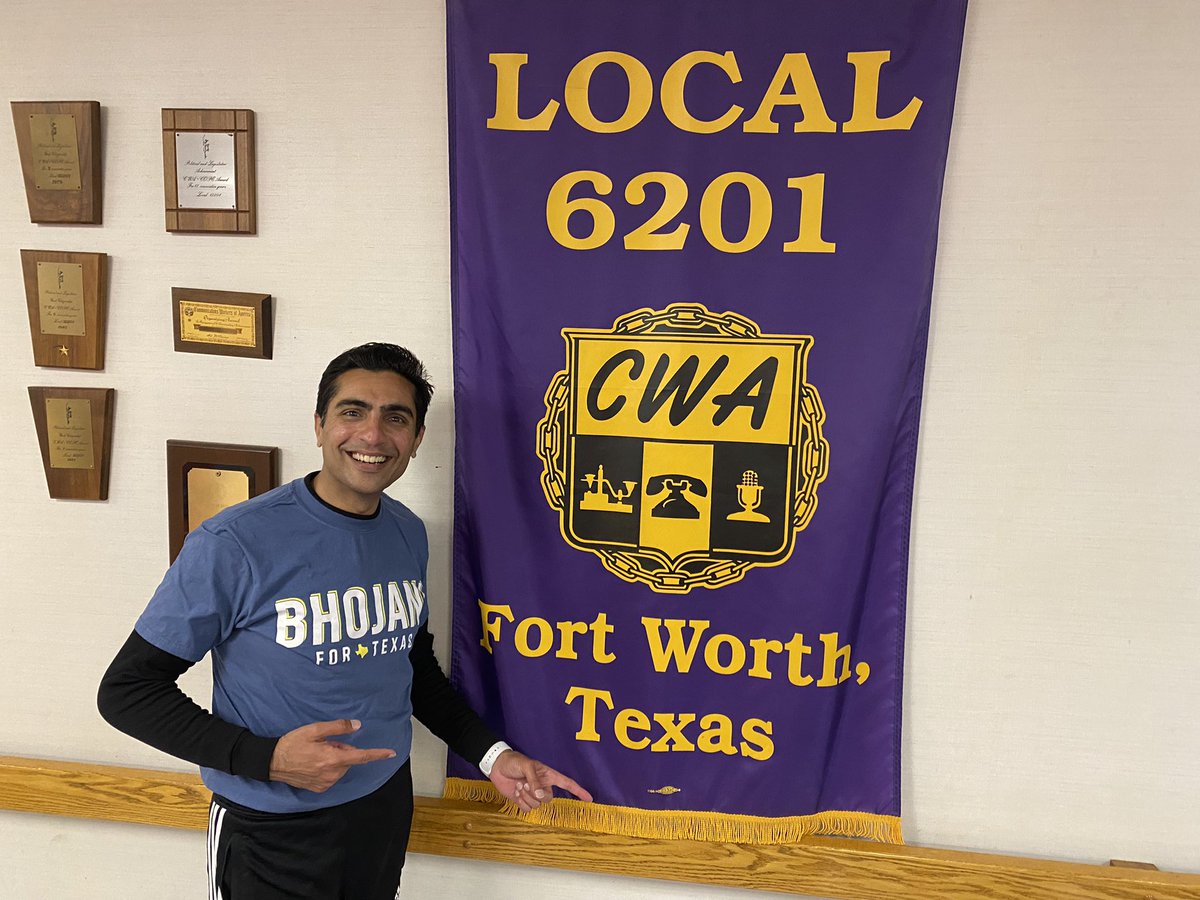 SalmanBhojaniTX's tweet photo. Honored to have the official endorsement and support of CWA 6201! Ready to fight for labor and unions when I get to Austin. Welcome to #TeamBhojanj!

#BhojaniForTexas #HD92 #Flip92 https://t.co/3RijxorIO8