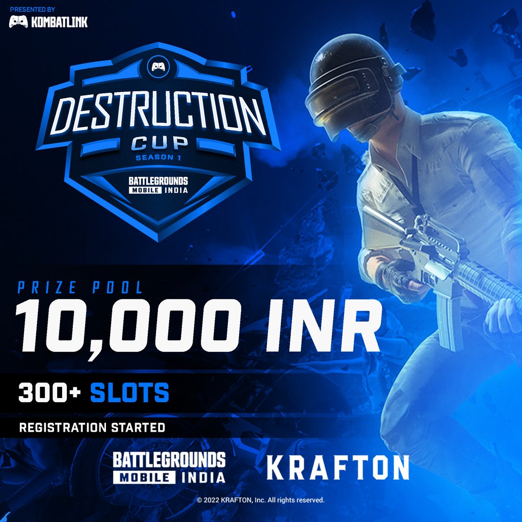 KombatLink's tweet photo. Registration is open for our #BGMI Destruction Cup! ₹10,000 up for grabs! Free to enter! https://t.co/gRqktMZ26x

Prize pool: ₹10,000
Slots: 300+
Region: Asia

#krafton #esports #pubgmobileindia #pubg #pubgmobile #gaming #bgmitournament #esoprtsindia #esportsasia #mobileesports https://t.co/lKNOvg08WL