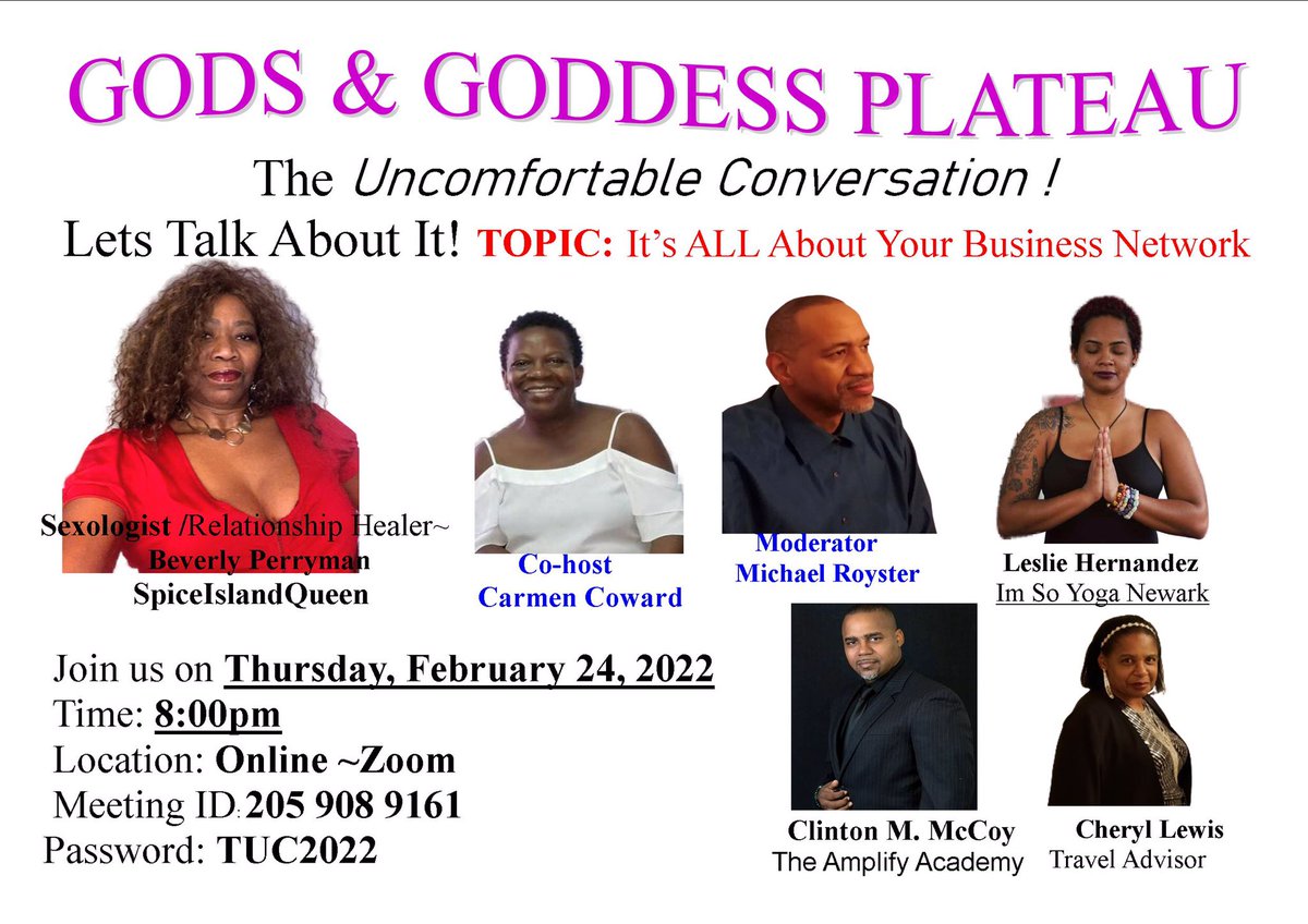 BAPerryman's tweet photo. SpiceislandQueen is inviting you to Join The Uncomfortable Conversation
Thursday, February 24, 2022
Time: 8:00pm
Topic: It's ALL About Your Business Network

Join Zoom Meeting
https://t.co/7Wp4qjJQPt

Meeting ID: 205 908 9161
Passcode: TUC2022 https://t.co/AcJvrF7GKb